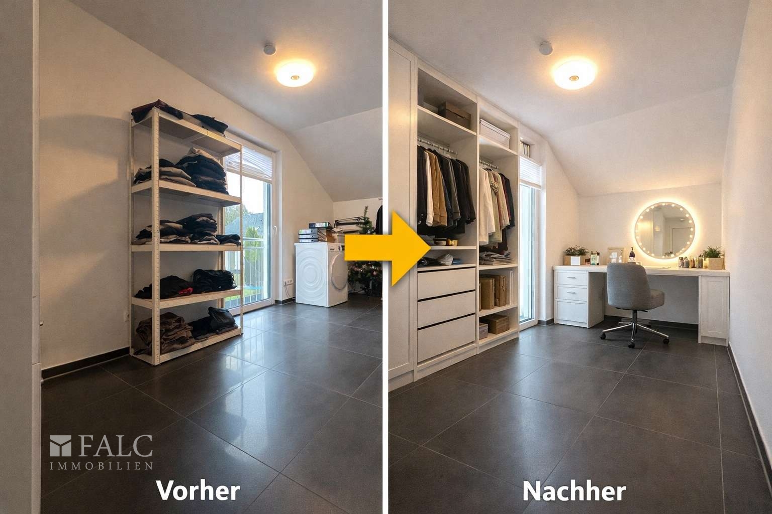 Praktisches Ankleidezimmer mit viel Stauraum